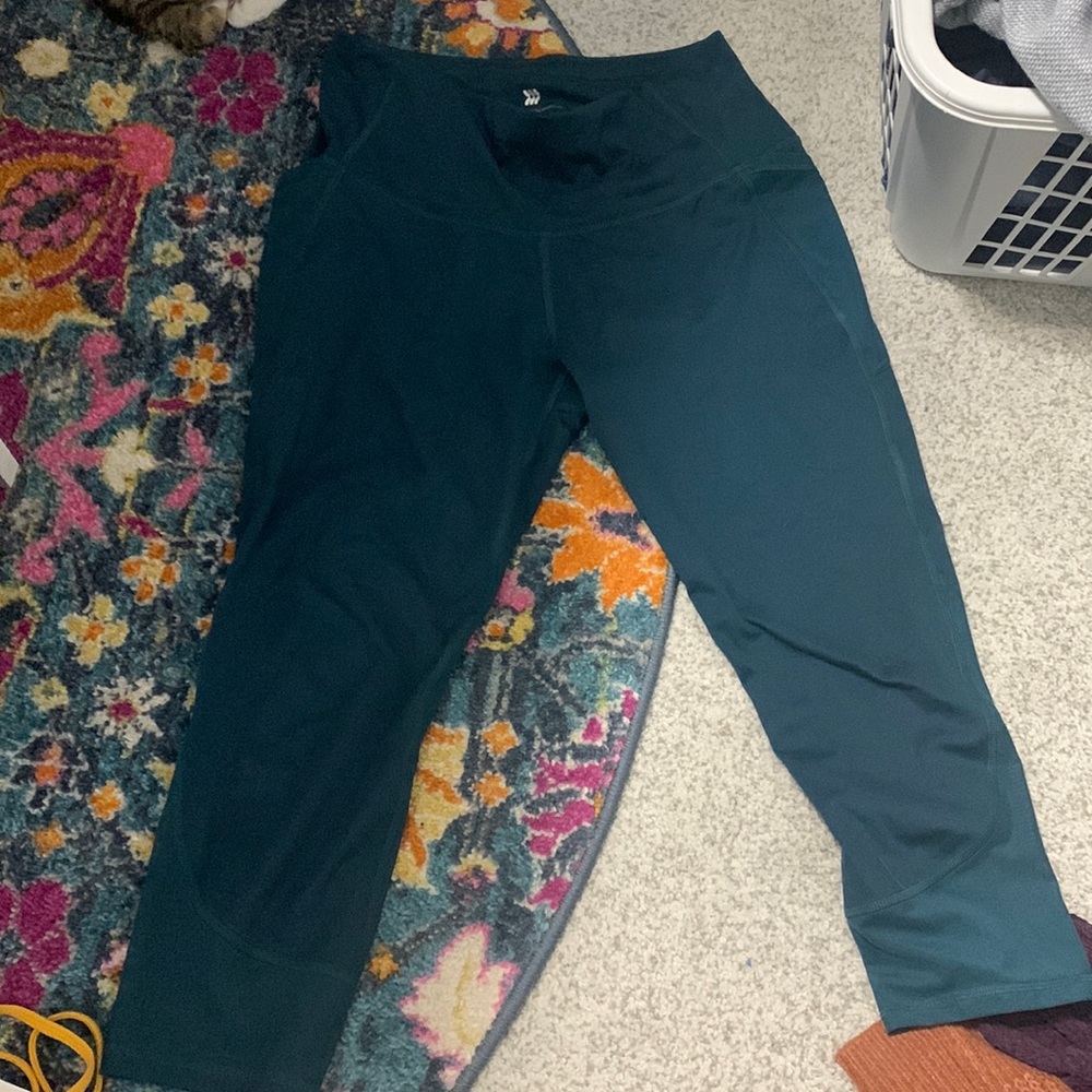 Teal leggings with mesh detail